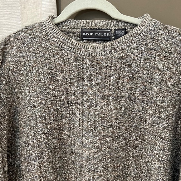 Men's David Taylor Cotton Blend Knit Sweater Oatmeal & Gray crewneck, Size Large - Picture 2 of 11